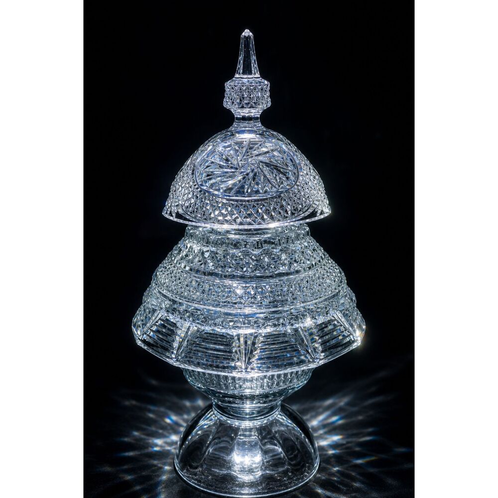 Vintage Cut Glass Lidded Candy Dish / Compote, Pressed Glass Crystal Style
